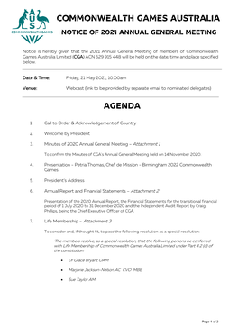 Commonwealth Games Australia Agenda