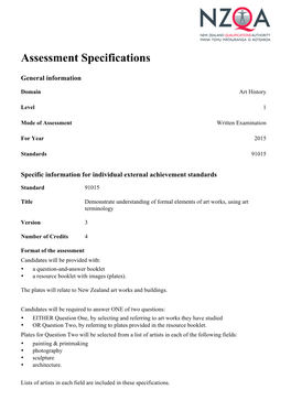 Assessment Specifications