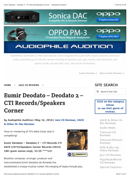 Eumir Deodato – Deodato 2 – CTI Records/Speakers Corner