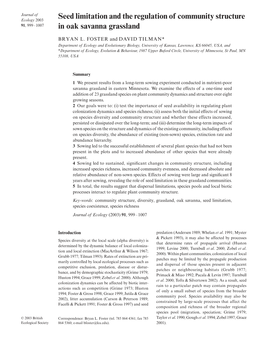 Seed Limitation and the Regulation of Community Structure in Oak Savanna Grassland