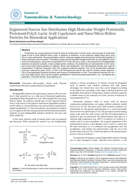 Engineered Narrow Size Distribution High Molecular Weight Proteinoids, Proteinoid-Poly(L-Lactic Acid) Copolymers and Nano/Micro