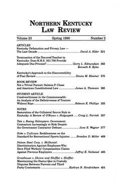 NORTHERN KENTUCKY LAW REVIEW Volume 23 Spring 1996 Number 2