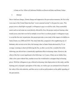 A State on Fire: Effect of California Wildfire on Perceived Risks and Home Values