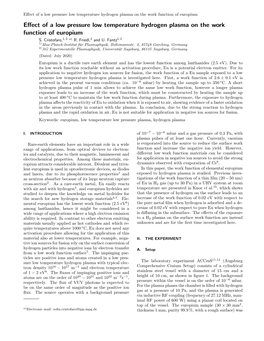 Effect of a Low Pressure Low Temperature Hydrogen Plasma On