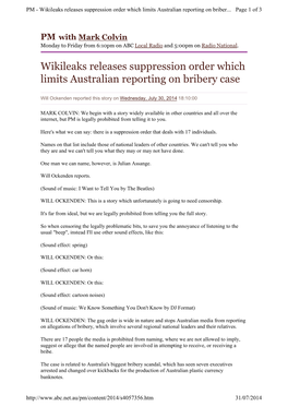 Wikileaks Releases Suppression Order Which Limits Australian Reporting on Briber