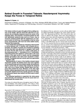 Retinal Growth in Foveated Teleosts: Nasotemporal Asymmetry Keeps the Fovea in Temporal Retina