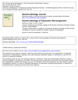 Geomicrobiology of Eukaryotic Microorganisms Geoffrey M