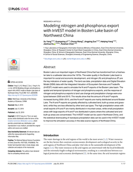 Modeling Nitrogen and Phosphorus Export with Invest Model in Bosten Lake Basin of Northwest China