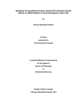 Synthesis of Recombinant Human Relaxin H2 in Bacteria and Its Effects on Differentiation of Carcinoembryonic Stem Cells