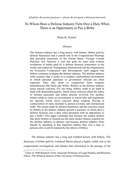 To Whom Does a Defense Industry Firm Owe a Duty When There Is an Opportunity to Pay a Bribe