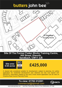 Site of the Former Foden Works Training Centre, Hill Street, Elworth, Sandbach, CW11 3JE