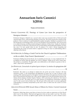 Annuarium Iuris Canonici 1(2014)