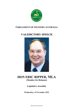 HON ERIC RIPPER, MLA (Member for Belmont)