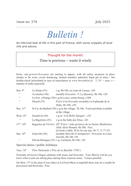 Bulletin ! an Informal Look at Life in This Part of France, with Some Snippets of Local Info and Advice