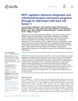 MYC Regulates Ribosome Biogenesis and Mitochondrial Gene Expression