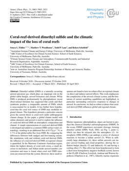 Coral-Reef-Derived Dimethyl Sulfide and the Climatic Impact of the Loss Of