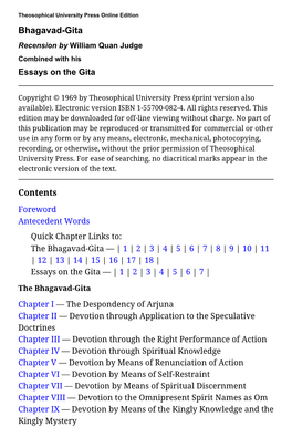 Bhagavad-Gita Recension by William Quan Judge Combined with His Essays on the Gita