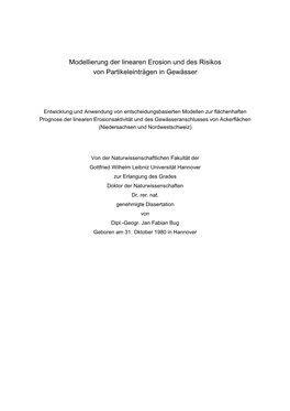 Modellierung Der Linearen Erosion Und Des Risikos Von Partikeleinträgen in Gewässer