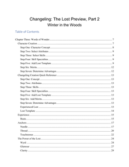 Changeling: the Lost Preview, Part 2 Winter in the Woods Table of Contents