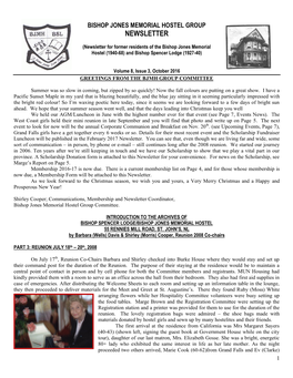 Bishop Jones Memorial Hostel Group Newsletter