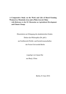 A Comparative Study on the Work and Life of Rural Farming Women in A