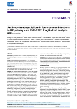 Antibiotic Treatment Failure in Four Common Infections in UK Primary Care 1991-2012: Longitudinal Analysis OPEN ACCESS