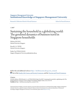 The Gendered Dynamics of Business Travel in Singapore Households Shirlena HUANG National University of Singapore