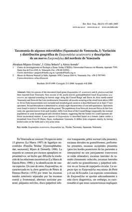 Taxonomía De Algunos Microtéidos (Squamata) De Venezuela, 1