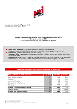 NRJ GROUP Attracted 12.1 Million Listeners 3 Each Day and Remained the Number 1 Radio Offering in France for the 25-49 Age Group 4