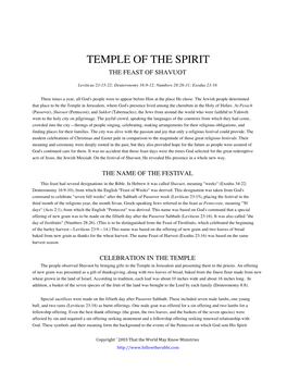 Temple of the Spirit the Feast of Shavuot