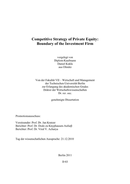 Competitive Strategy of Private Equity: Boundary of the Investment Firm