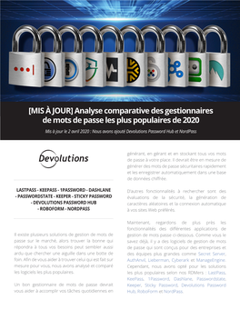 Analyse Comparative Des Gestionnaires De Mots De Passe Les Plus Populaires De 2020 Mis À Jour Le 2 Avril 2020 : Nous Avons Ajouté Devolutions Password Hub Et Nordpass