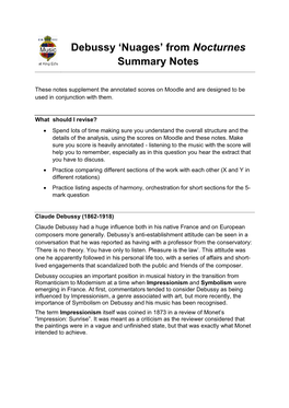 Debussy 'Nuages' from Nocturnes Summary Notes