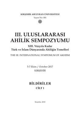 Iii. Uluslararasi Ahilik Sempozyumu Xiii