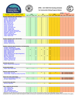 APRIL - JULY 2020 Fish Stocking Schedule for Community Fishing Program Waters