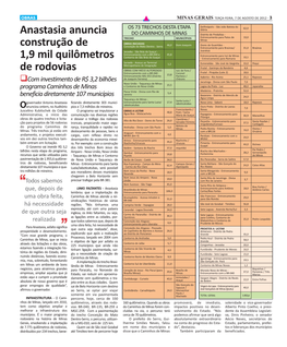 Anastasia Anuncia Construção De 1,9 Mil Quilômetros De Rodovias