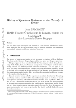 [Physics.Hist-Ph] 1 Mar 2017 History of Quantum Mechanics Or the Comedy