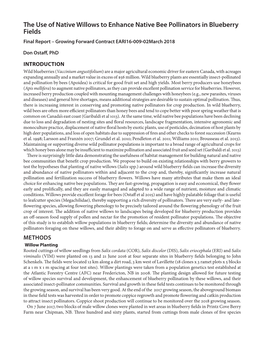 The Use of Native Willows to Enhance Native Bee Pollinators in Blueberry Fields Final Report – Growing Forward Contract EARI16-009-02March 2018