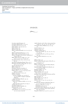 Cambridge University Press 978-0-521-80943-6 — Papacy and Politics in Eighteenth-Century Rome Jeffrey Collins Index More Information