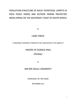 Population Structure of Rocky Intertidal Limpets in Rock Pools Inside and Outside Marine Protected Areas (Mpas) on the Southeast Coast of South Africa