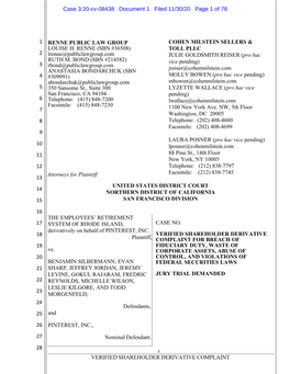 COMPLAINT for BREACH of 19 FIDUCIARY DUTY, WASTE of Vs