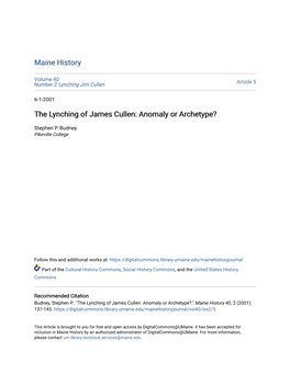 The Lynching of James Cullen: Anomaly Or Archetype?