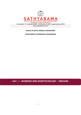 Unit – I – Biomems and Nanotechology – Sbm1606