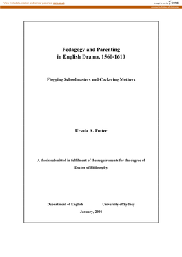 Pedagogy and Parenting in English Drama, 1560-1610