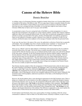 Canons of the Hebrew Bible