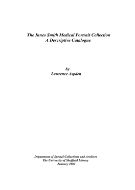 Innes Smith Medical Portrait Collection a Descriptive Catalogue