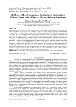 Challenges of Local Government Institutions in Responding to Climate Change Induced Natural Disasters in Rural Bangladesh