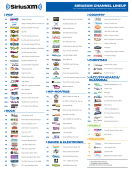 SIRIUSXM CHANNEL LINEUP Your Subscription Package Will Determine Actual Channel Lineup