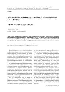 Peculiarities of Propagation of Species of Hamamelidaceae Lindl