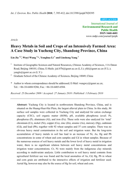 Heavy Metals in Soil and Crops of an Intensively Farmed Area: a Case Study in Yucheng City, Shandong Province, China